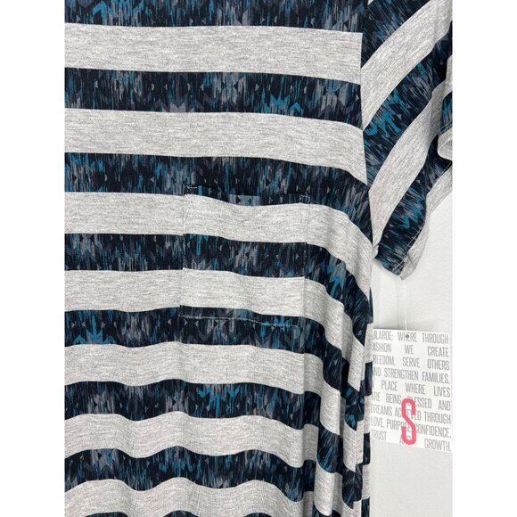 LuLaRoe Carly Striped Short Sleeve High-Low Dress Gray & Teal Comfortable Small - Picture 7 of 14